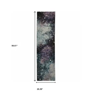 8' Purple And Ivory Abstract Runner Rug