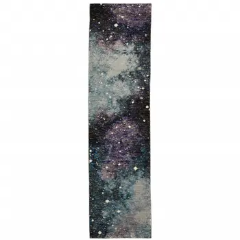 12' Purple Teal And Brown Abstract Runner Rug