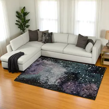 9' X 12' Purple and Ivory Abstract Power Loom Area Rug
