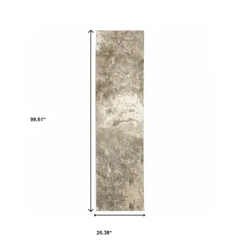 8' Gray And Ivory Abstract Runner Rug
