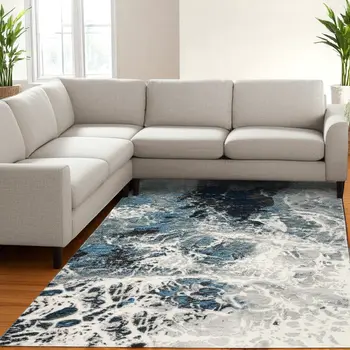 9' X 12' Gray Abstract Power Loom Area Rug