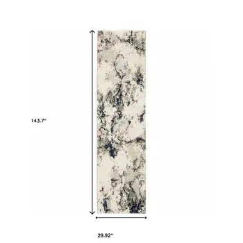 12' Gray Black And Ivory Abstract Runner Rug