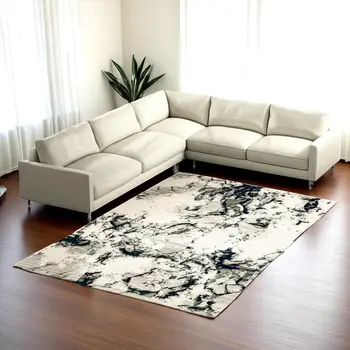 8' X 11' Gray and Black Abstract Power Loom Area Rug