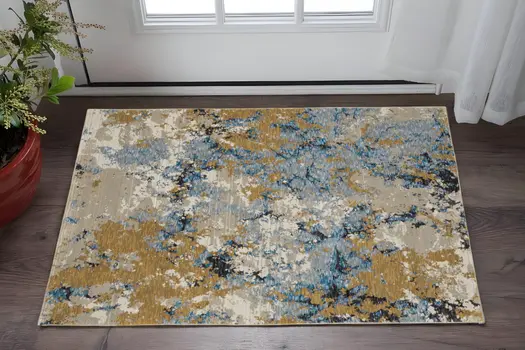 2' X 3' Gray and Ivory Abstract Power Loom Area Rug