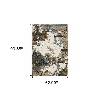 5' X 7' Blue and Ivory Abstract Power Loom Area Rug