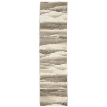 12' Gray Blue And Teal Abstract Runner Rug