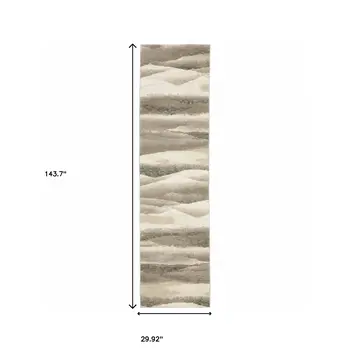12' Gray Blue And Teal Abstract Runner Rug