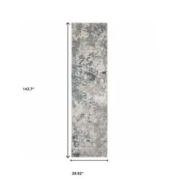 12' Blue Beige And Teal Abstract Runner Rug