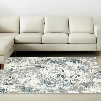 8' X 11' Blue and Beige Abstract Power Loom Area Rug