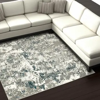 9' X 12' Blue and Beige Abstract Power Loom Area Rug