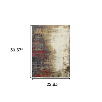 2' X 3' Blue and Beige Abstract Power Loom Area Rug