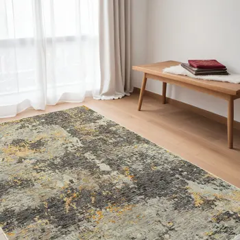 5' X 7' Gray and Ivory Abstract Power Loom Area Rug