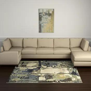 7' X 10' Blue and Gray Abstract Power Loom Area Rug