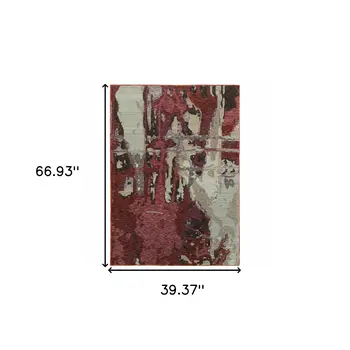 3' X 5' Red and Beige Abstract Power Loom Area Rug