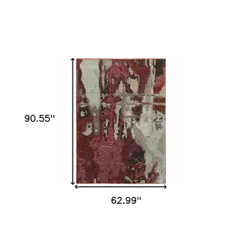 5' X 7' Red and Beige Abstract Power Loom Area Rug