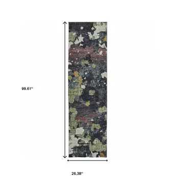 8' Blue And Green Abstract Runner Rug
