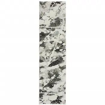 8' Charcoal And White Abstract Runner Rug