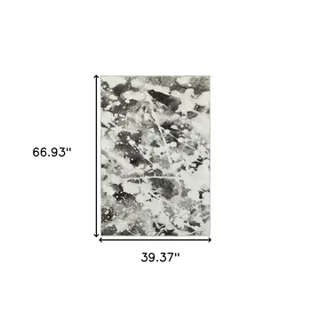 3' X 5' Gray and White Abstract Power Loom Area Rug