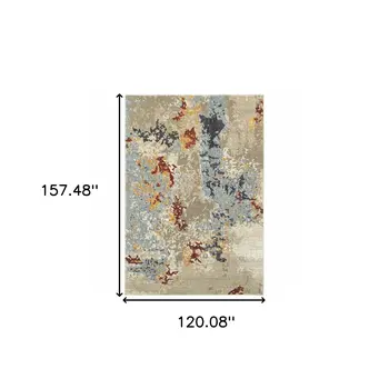10' X 13' Blue and Beige Abstract Power Loom Area Rug