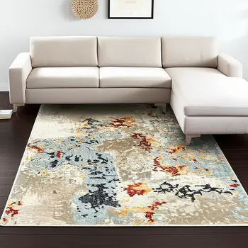 10' X 13' Blue and Beige Abstract Power Loom Area Rug