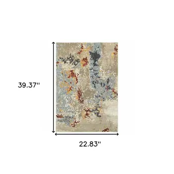 2' X 3' Blue and Beige Abstract Power Loom Area Rug