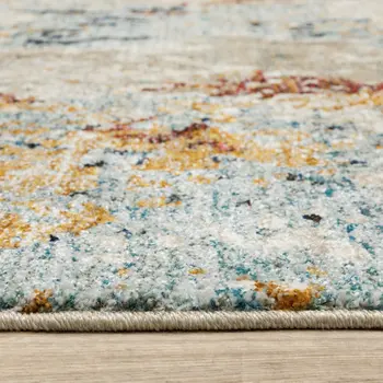 8' Blue And Beige Abstract Runner Rug