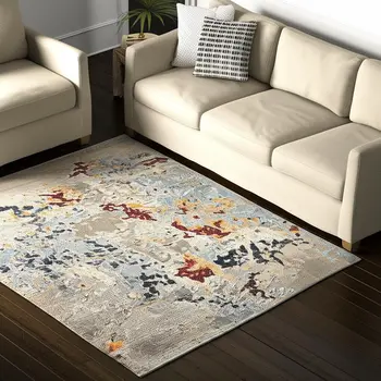5' X 7' Blue and Beige Abstract Power Loom Area Rug