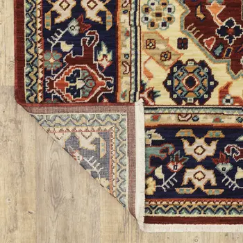 12' Blue And Red Genuine Wool Oriental Runner Rug With Fringe