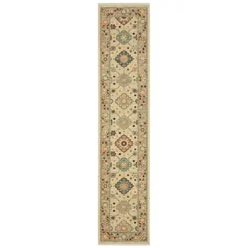 12' Beige And Ivory Genuine Wool Oriental Runner Rug With Fringe