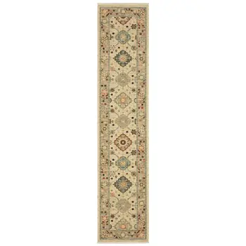 12' Beige And Ivory Genuine Wool Oriental Runner Rug With Fringe