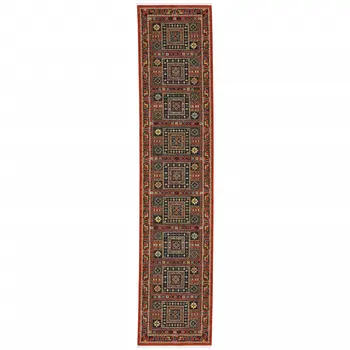 12' Blue And Red Genuine Wool Oriental Runner Rug With Fringe