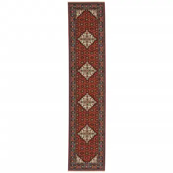 12' Blue And Red Genuine Wool Oriental Runner Rug With Fringe