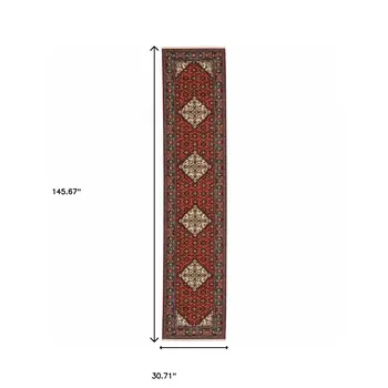 12' Blue And Red Genuine Wool Oriental Runner Rug With Fringe