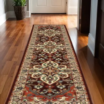 12' Red And Ivory Genuine Wool Oriental Runner Rug With Fringe