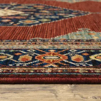12' Red And Ivory Genuine Wool Oriental Runner Rug With Fringe