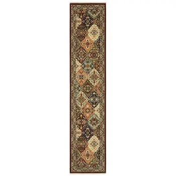 12' Red And Ivory Genuine Wool Oriental Runner Rug With Fringe