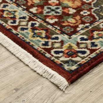 12' Red And Ivory Genuine Wool Oriental Runner Rug With Fringe