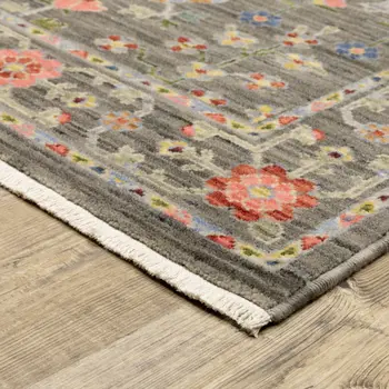 12' Gray And Ivory Genuine Wool Oriental Runner Rug With Fringe