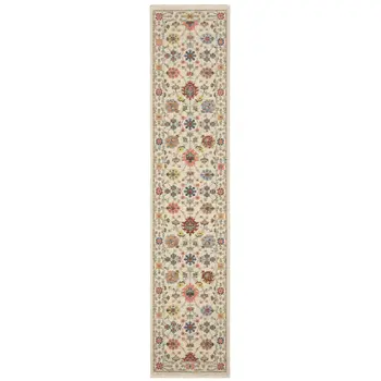 12' Orange And Ivory Genuine Wool Oriental Runner Rug With Fringe