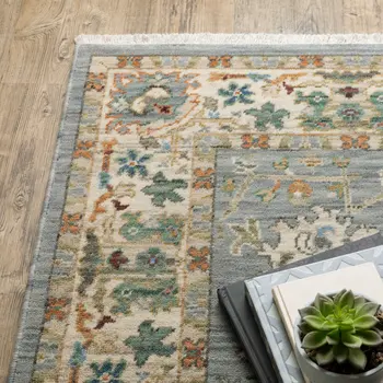 12' Gray And Ivory Genuine Wool Oriental Runner Rug With Fringe