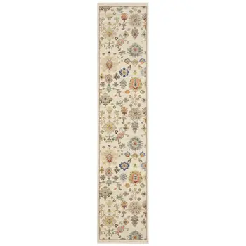 12' Blue And Ivory Genuine Wool Oriental Runner Rug With Fringe
