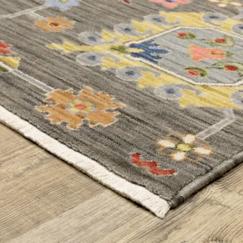 12' Gray And Ivory Genuine Wool Oriental Runner Rug With Fringe