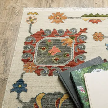 12' Gray And Ivory Genuine Wool Oriental Runner Rug With Fringe