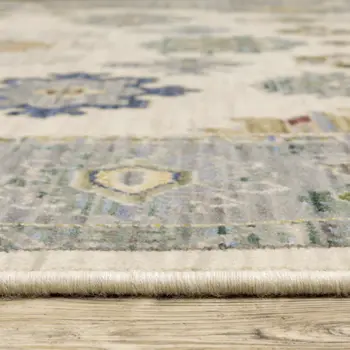 12' Blue And Ivory Genuine Wool Oriental Runner Rug With Fringe