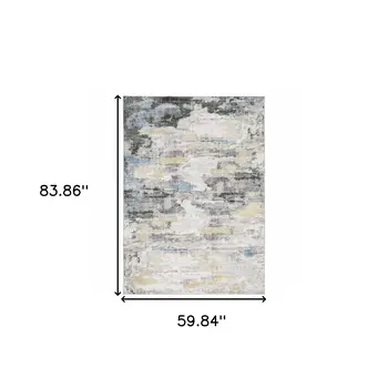 5' X 7' Gray And Ivory Abstract Printed Stain Resistant Non Skid Area Rug