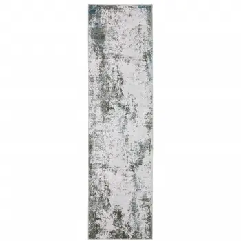 2' X 8' Gray And Ivory Abstract Printed Stain Resistant Non Skid Runner Rug