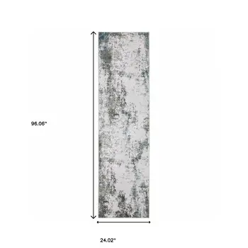 2' X 8' Gray And Ivory Abstract Printed Stain Resistant Non Skid Runner Rug