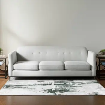 5' X 7' Gray And White Abstract Printed Stain Resistant Non Skid Area Rug