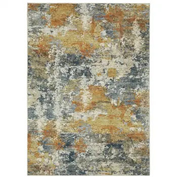 5' X 7' Teal Blue And Gold Abstract Distressed Area Rug