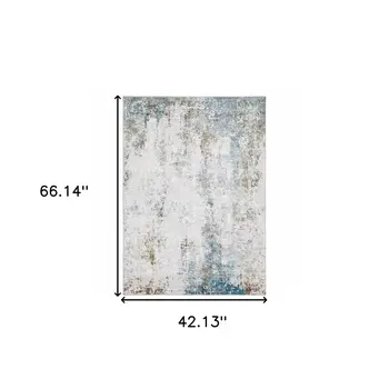 4' X 6' Ivory And Blue Abstract Printed Stain Resistant Non Skid Area Rug